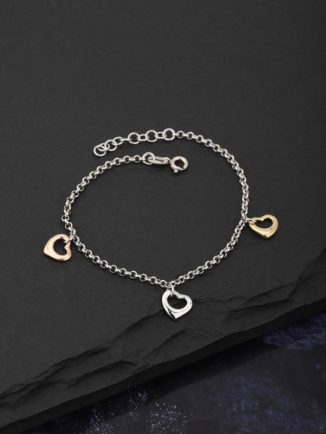 carlton-london-silver-toned-&-gold-toned-rhodium-plated-heart-shaped-charm-bracelet