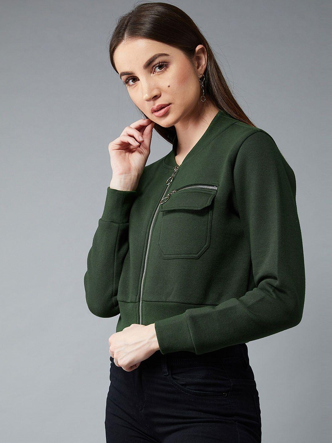 dolce-crudo-women-olive-green-solid-bomber