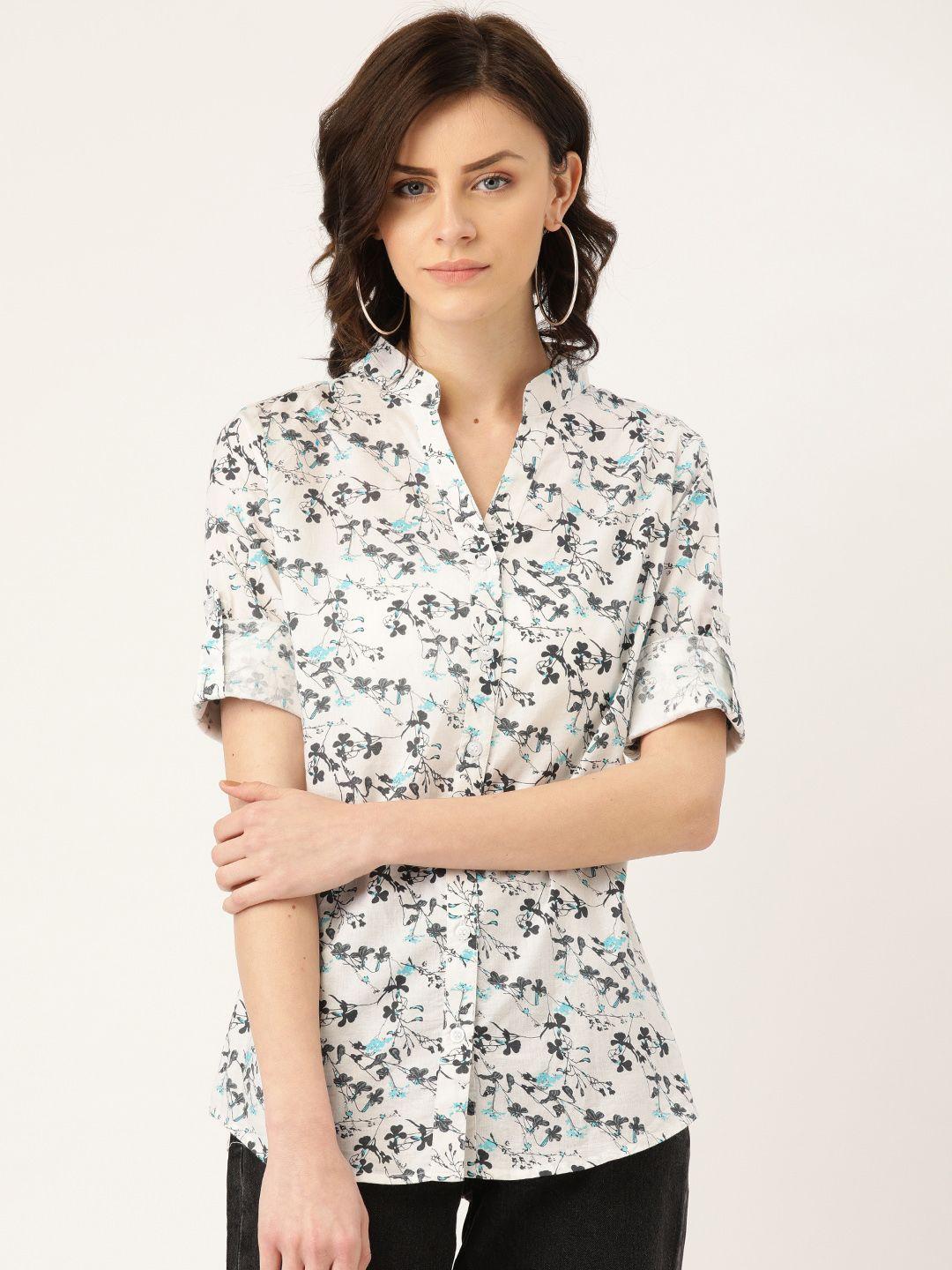 rute-women-white-&-charcoal-grey-regular-fit-printed-casual-shirt