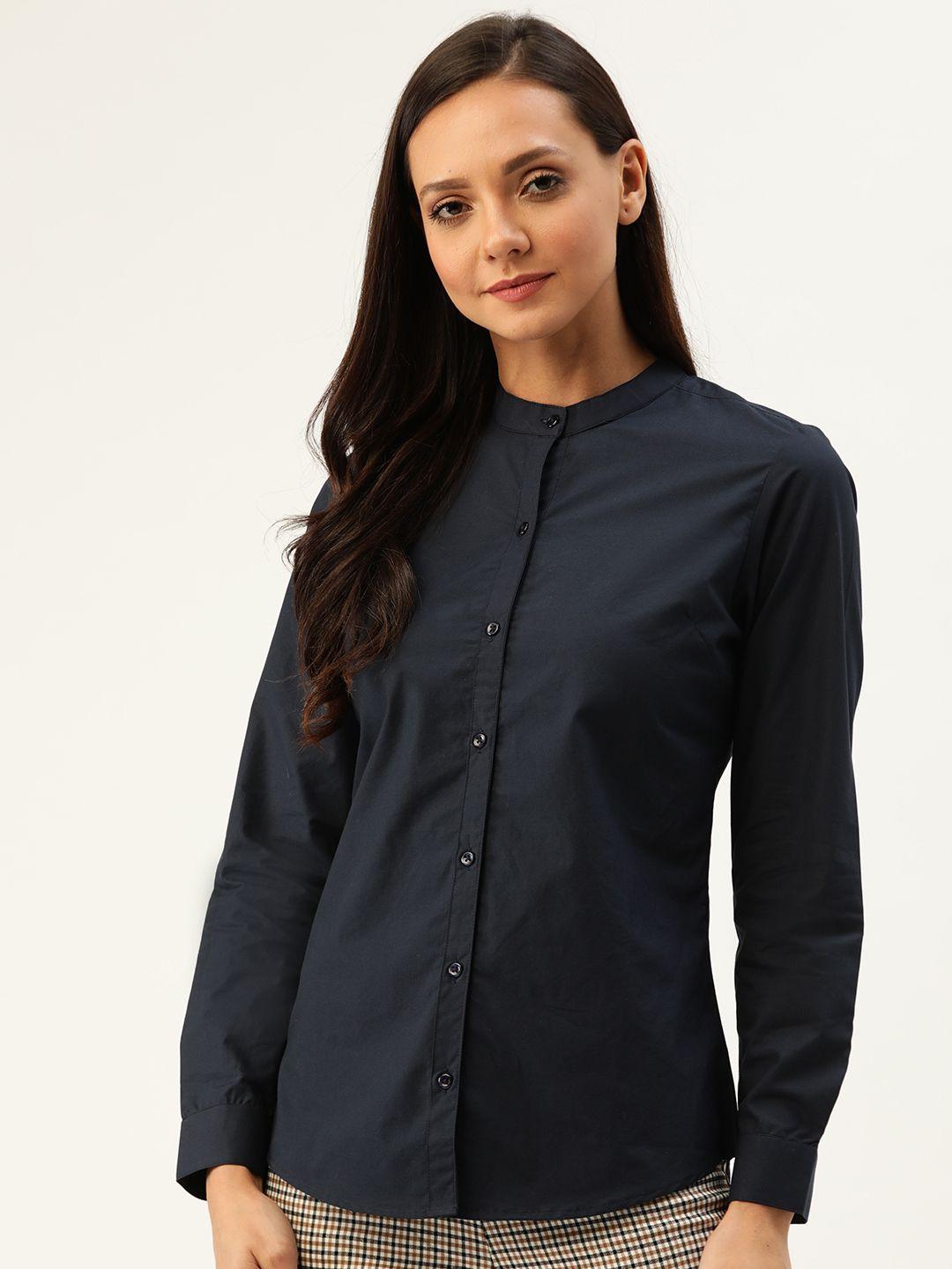 hancock-women-navy-blue-slim-fit-solid-formal-shirt
