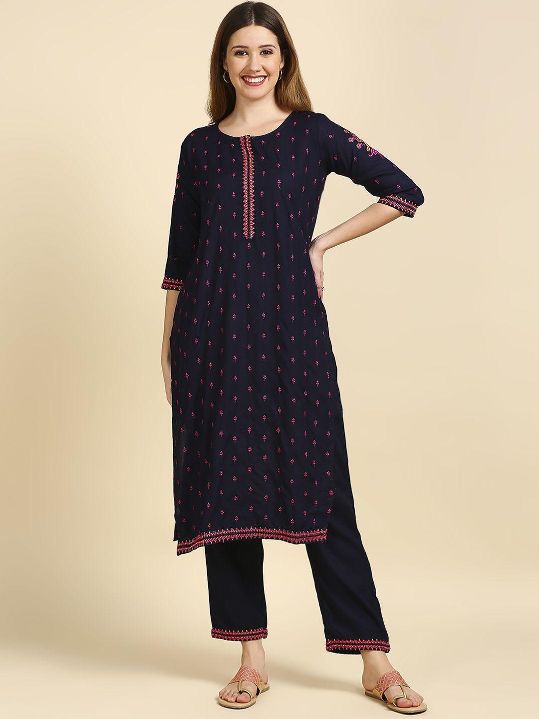 anubhutee-women-navy-blue-&-pink-embroidered-kurta-with-palazzos