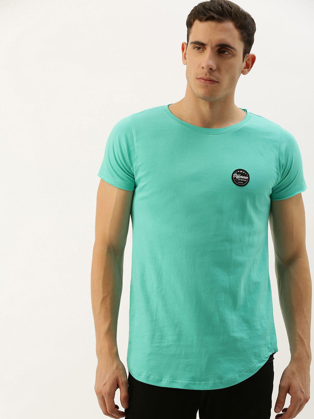 difference-of-opinion-men-sea-green-solid-round-neck-pure-cotton-t-shirt-with-applique-detail