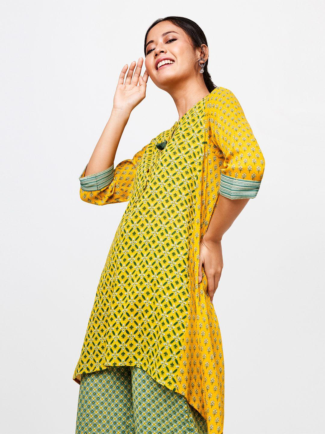 global-desi-women's-mustard-yellow-&-green-floral-printed-tunic