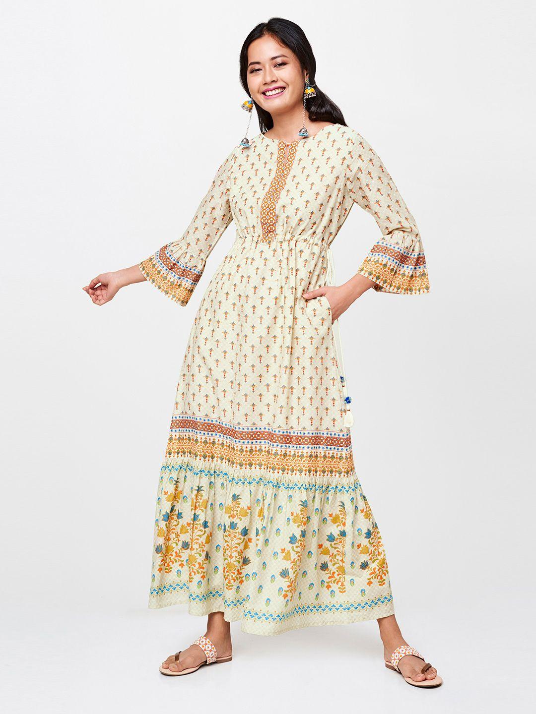 global-desi-women-beige-printed-maxi-dress-with-tie-up-detail
