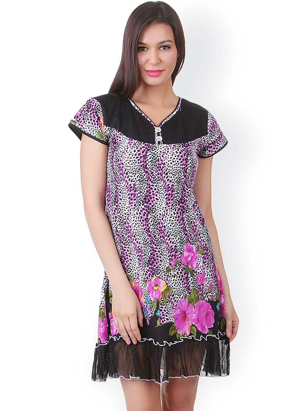 fasense-black-&-purple-printed-nightdress-pr018a3