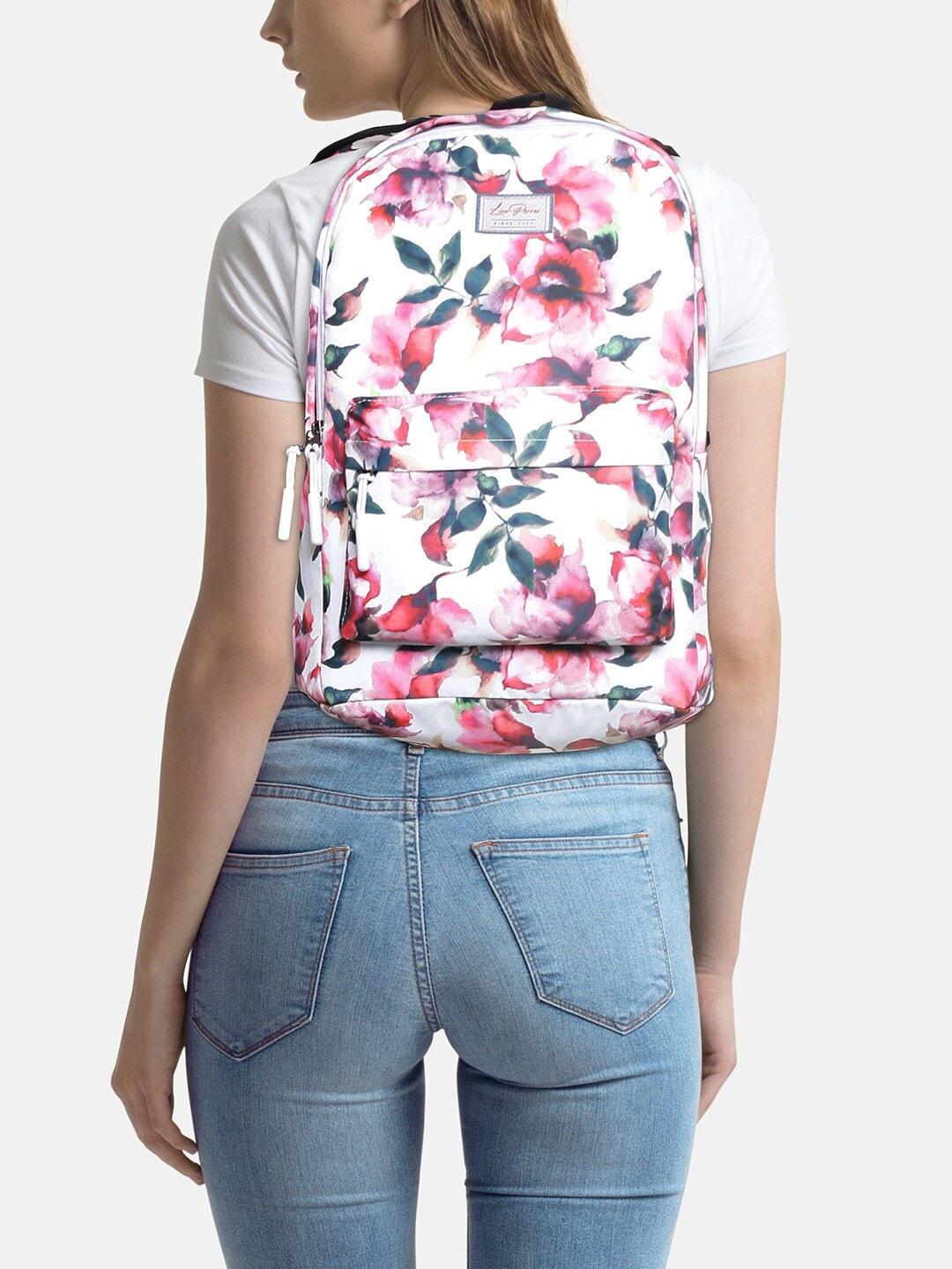 lino-perros-women-white-&-pink-floral-print-laptop-backpack
