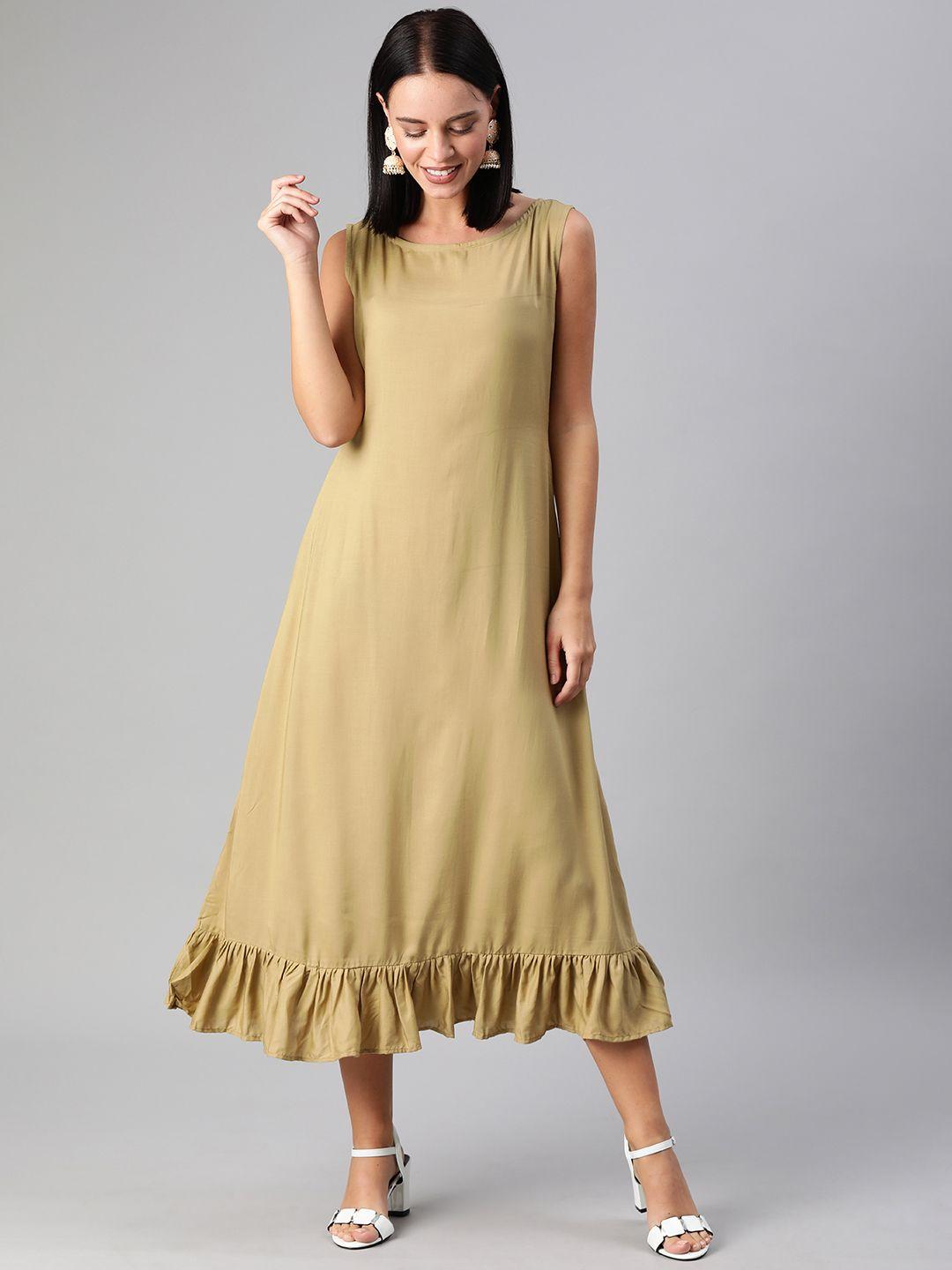 ethnovog-women-khaki-made-to-measure-solid-a-line-dress