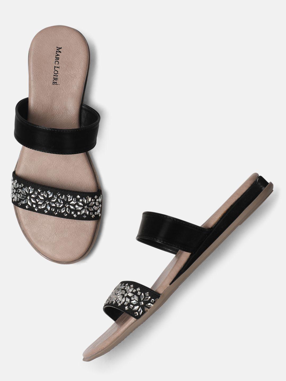 marc-loire-women-black-&-silver-toned-studded-open-toe-flats