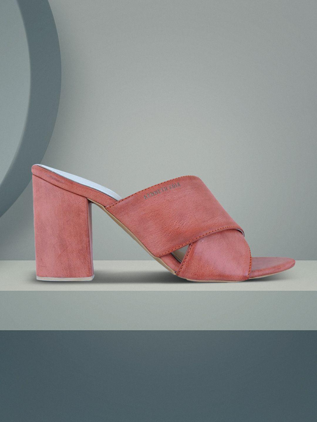 kenneth-cole-women-orange-solid-block-leather-heels