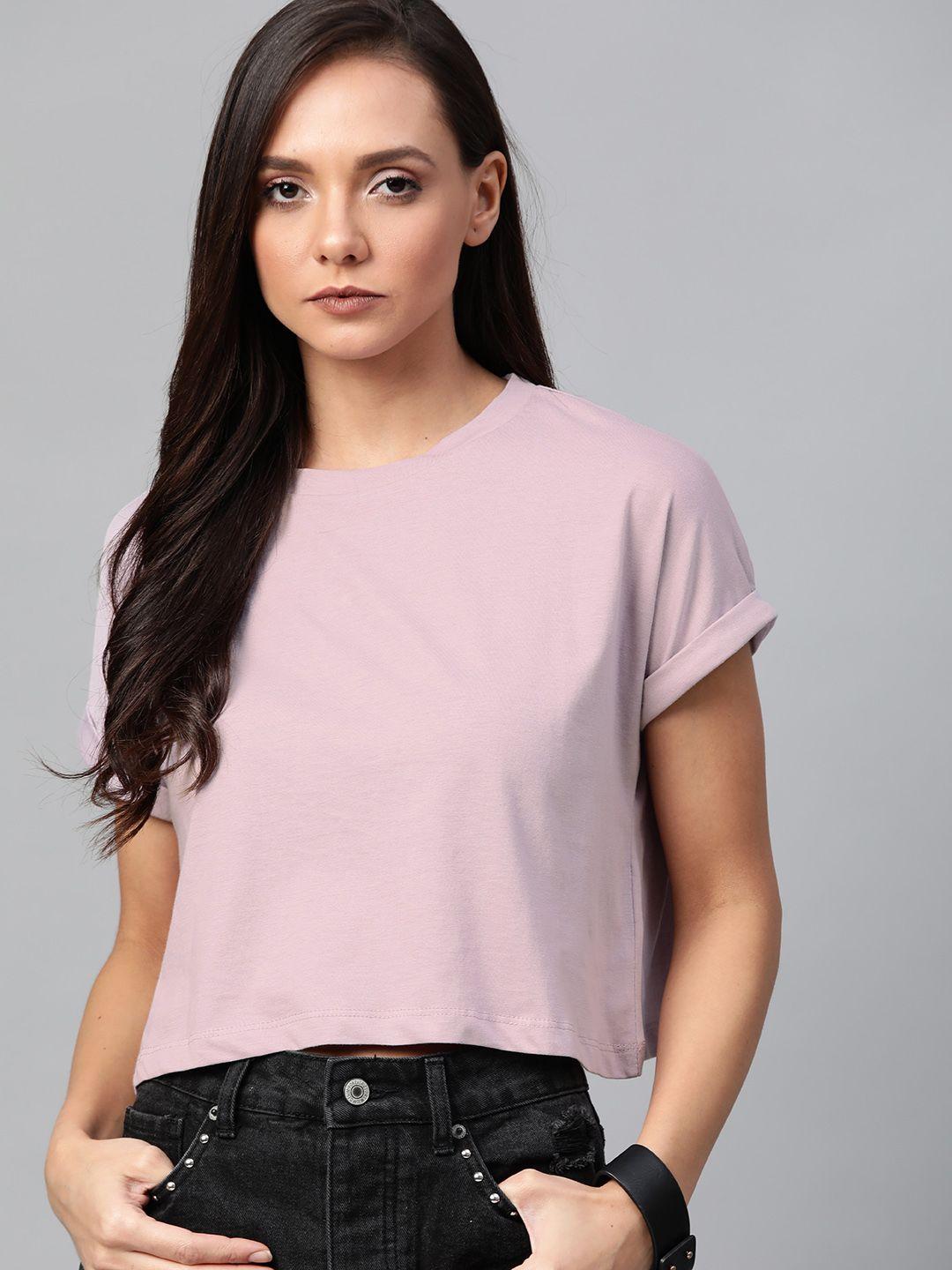 roadster-women-lavender-solid-round-neck-top