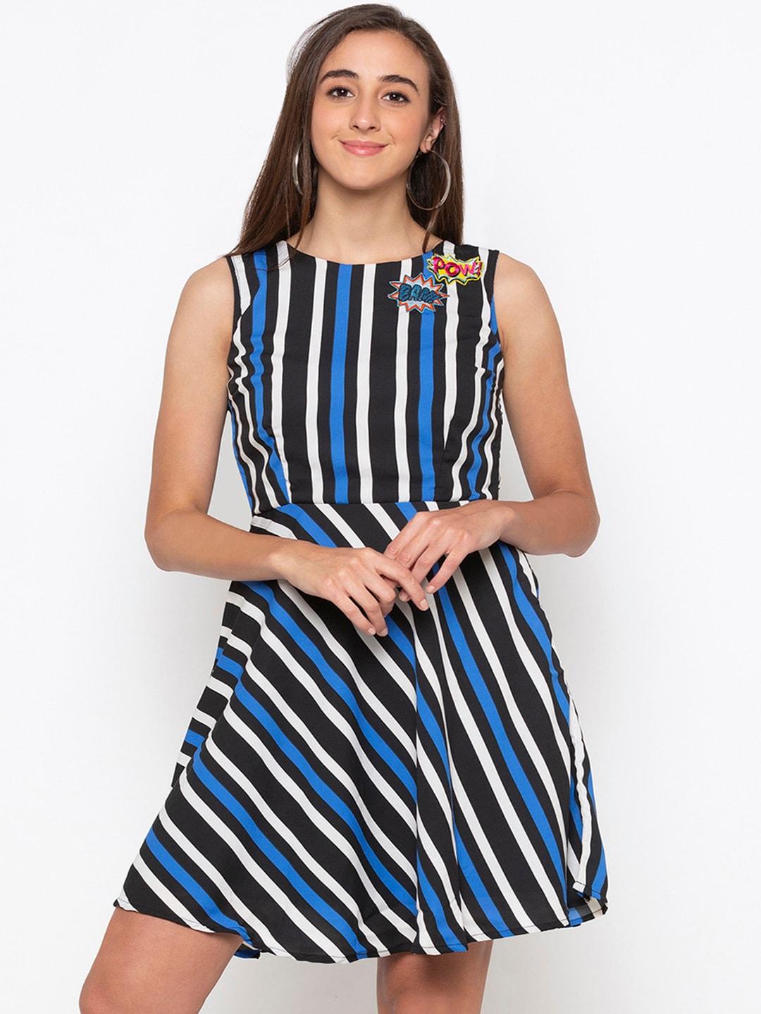 globus-women-blue-striped-a-line-dress