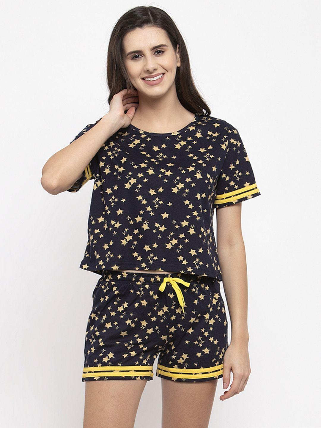 claura-women-navy-blue-&-yellow-printed-night-suit-cot-163