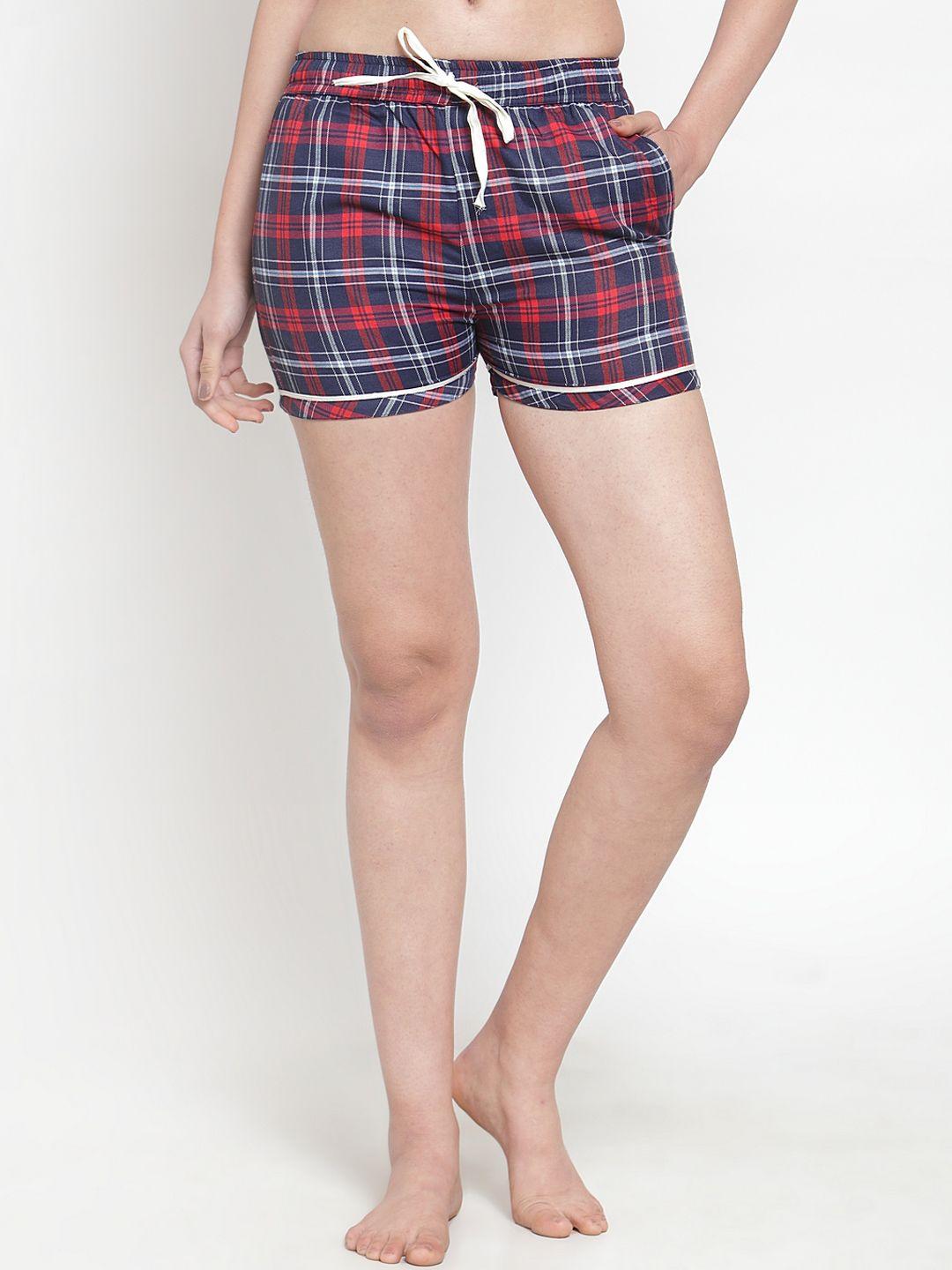 secret-wish-women-red-&-navy-blue-checked-lounge-shorts