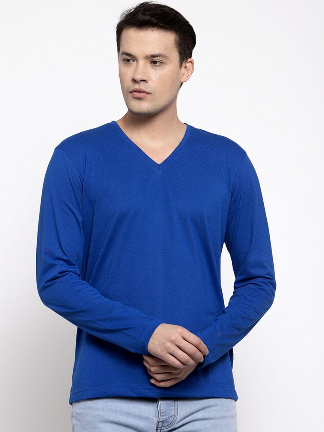 friskers-men-blue-solid-v-neck-t-shirt