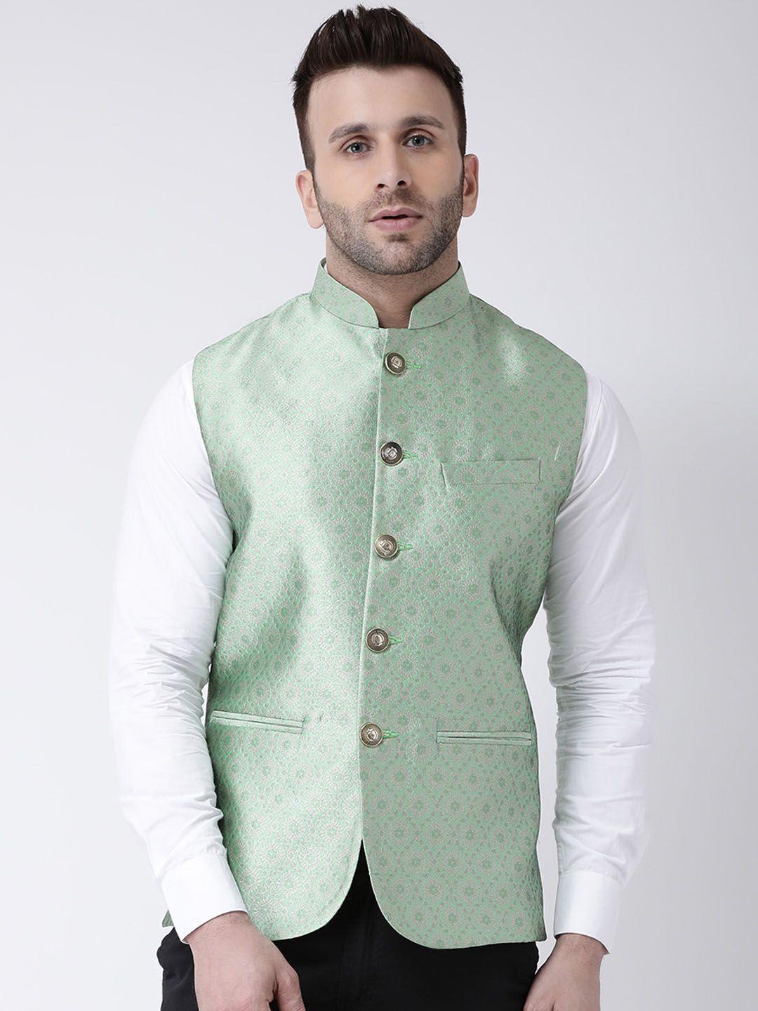 hangup-men-green-woven-design-nehru-jacket
