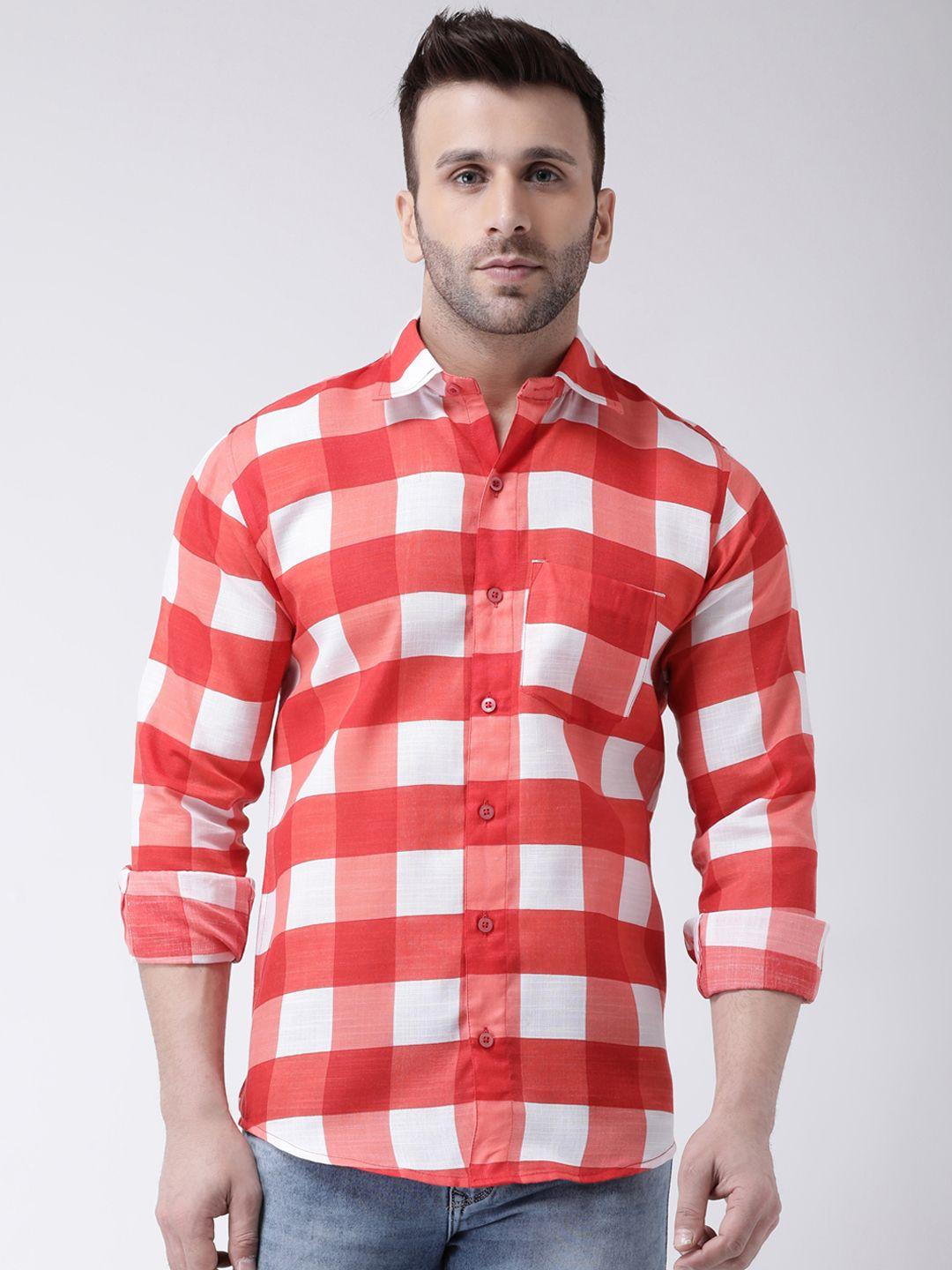 hangup-men-white-&-red-slim-fit-checked-casual-shirt