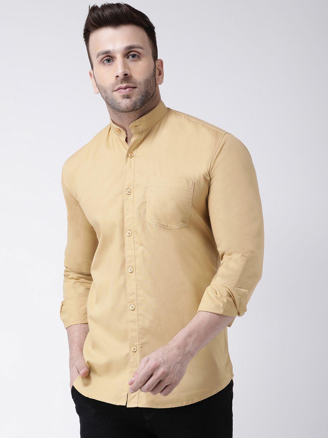 hangup-men-khaki-smart-slim-fit-solid-casual-shirt