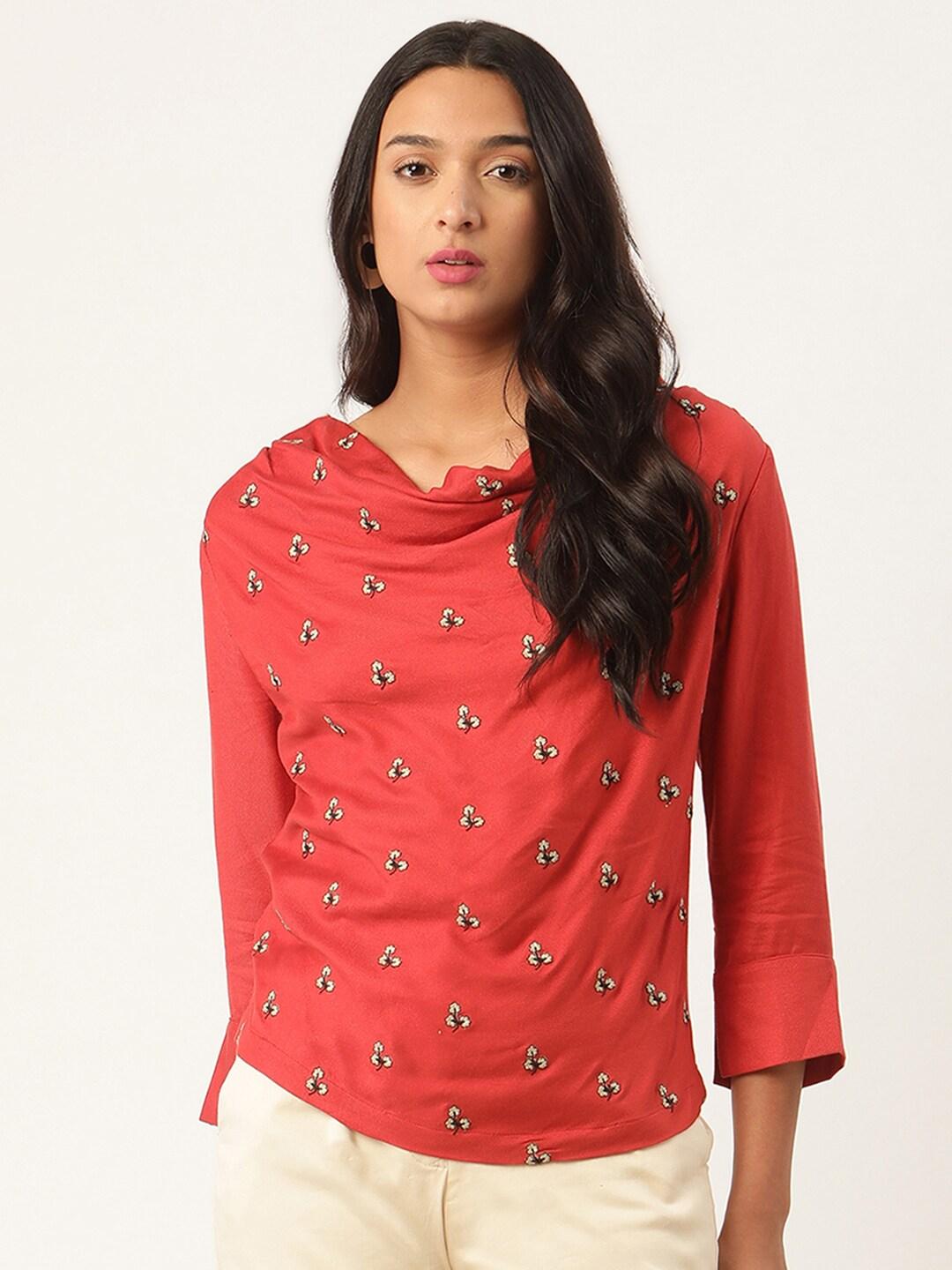 rooted-women-rust-red-printed-top