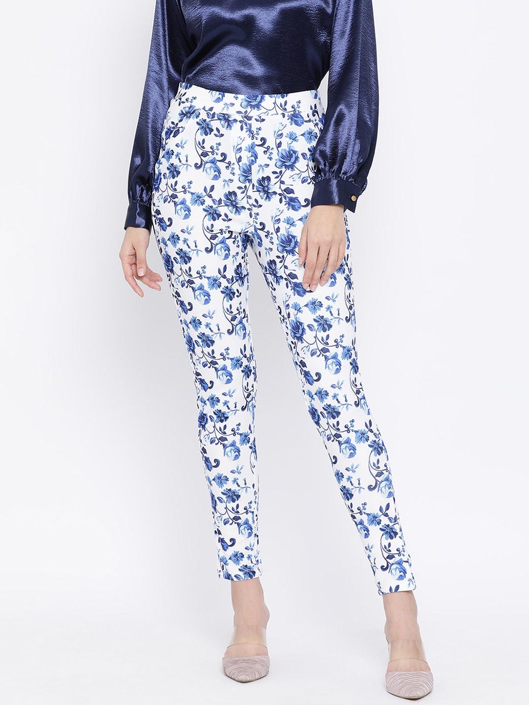 zoella-women-white-&-blue-regular-fit-printed-regular-trousers