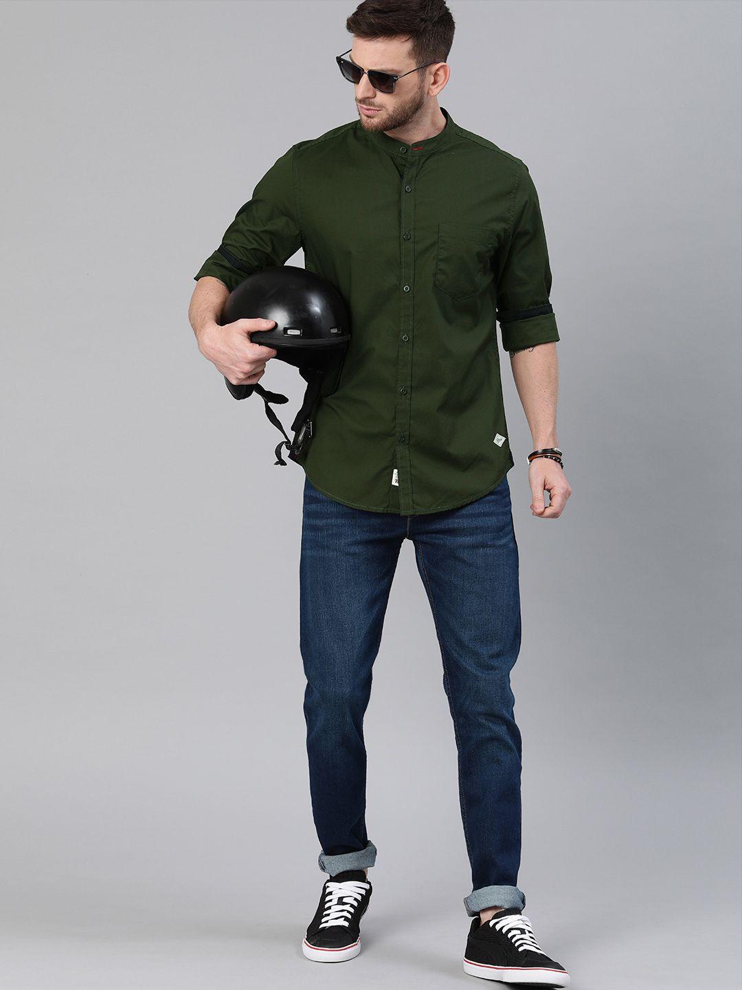 roadster-men-olive-green-cotton-sustainable-casual-shirt
