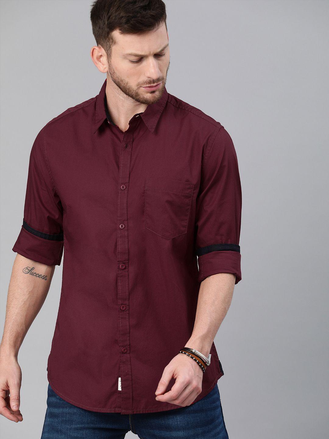 roadster-men-maroon-pure-cotton-sustainable-casual-shirt