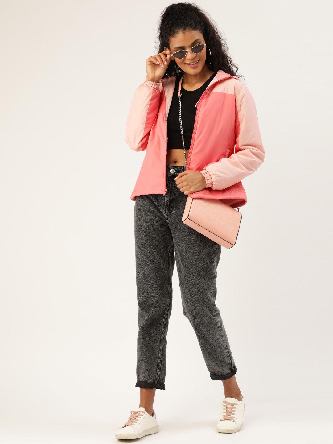 dressberry-women-pink-colourblocked-hooded-padded-jacket