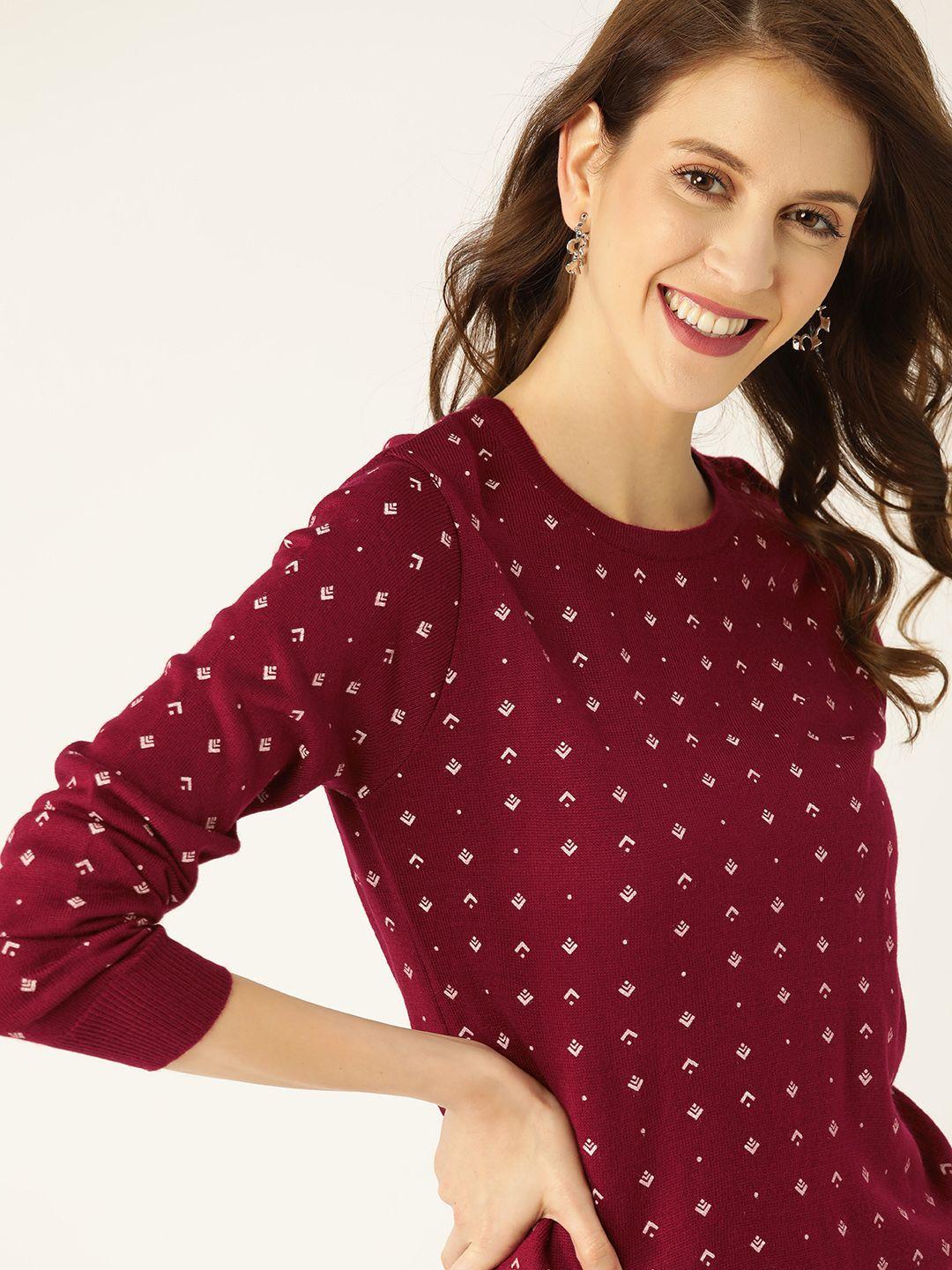 dressberry-women-maroon-&-white-printed-pullover