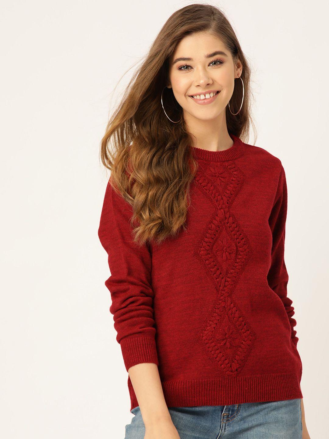 dressberry-women-maroon-cable-knit-pullover-sweater