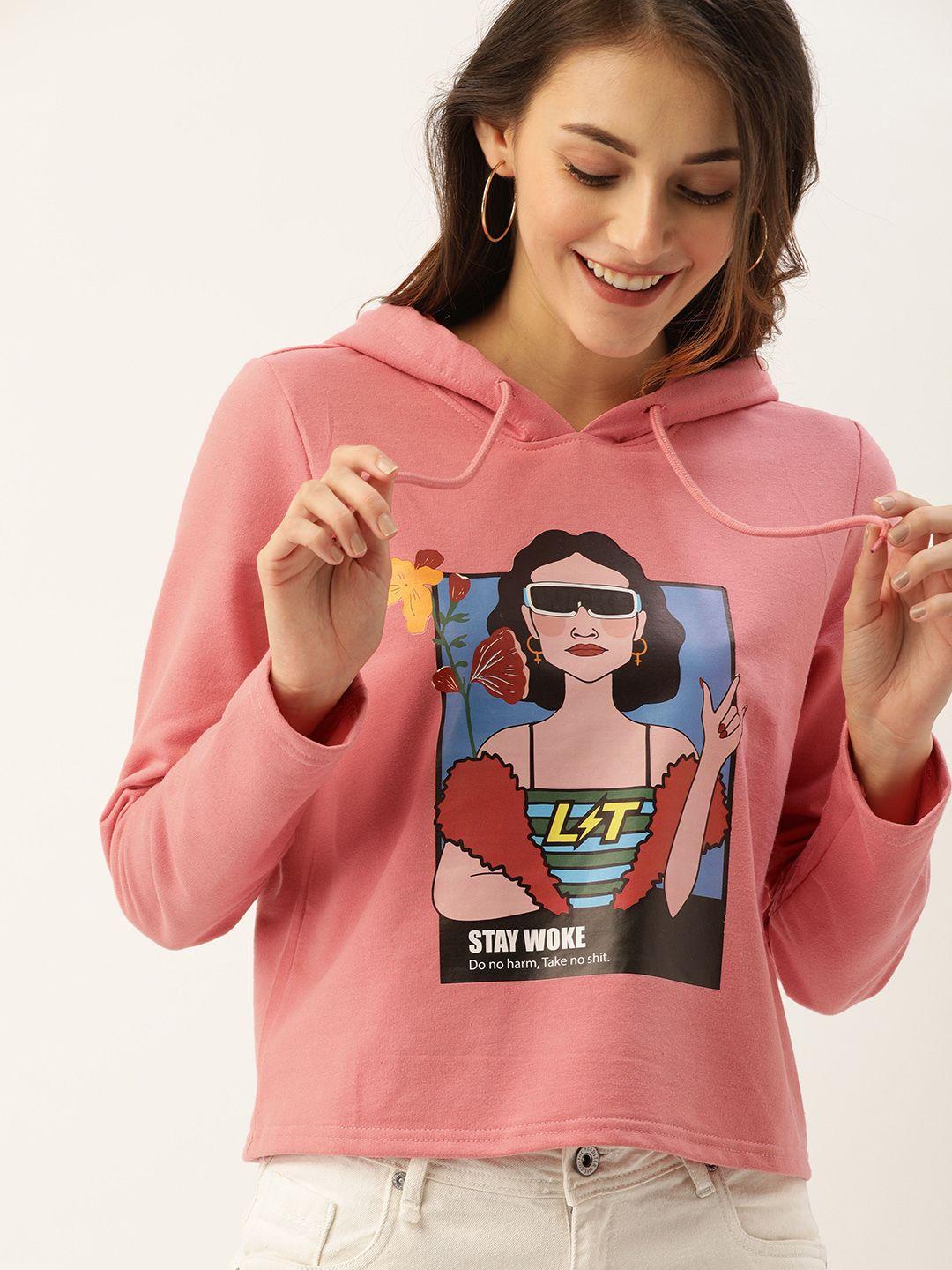 dressberry-women-rust-pink-graphic-printed-hooded-sweatshirt
