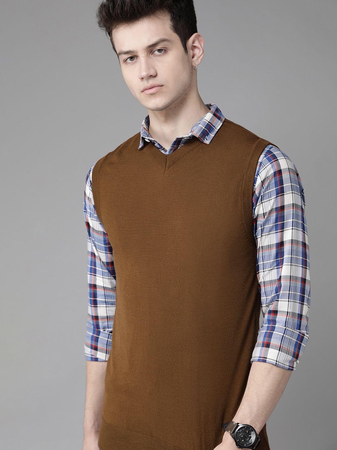 roadster-men-olive-brown-solid-sweater-vest