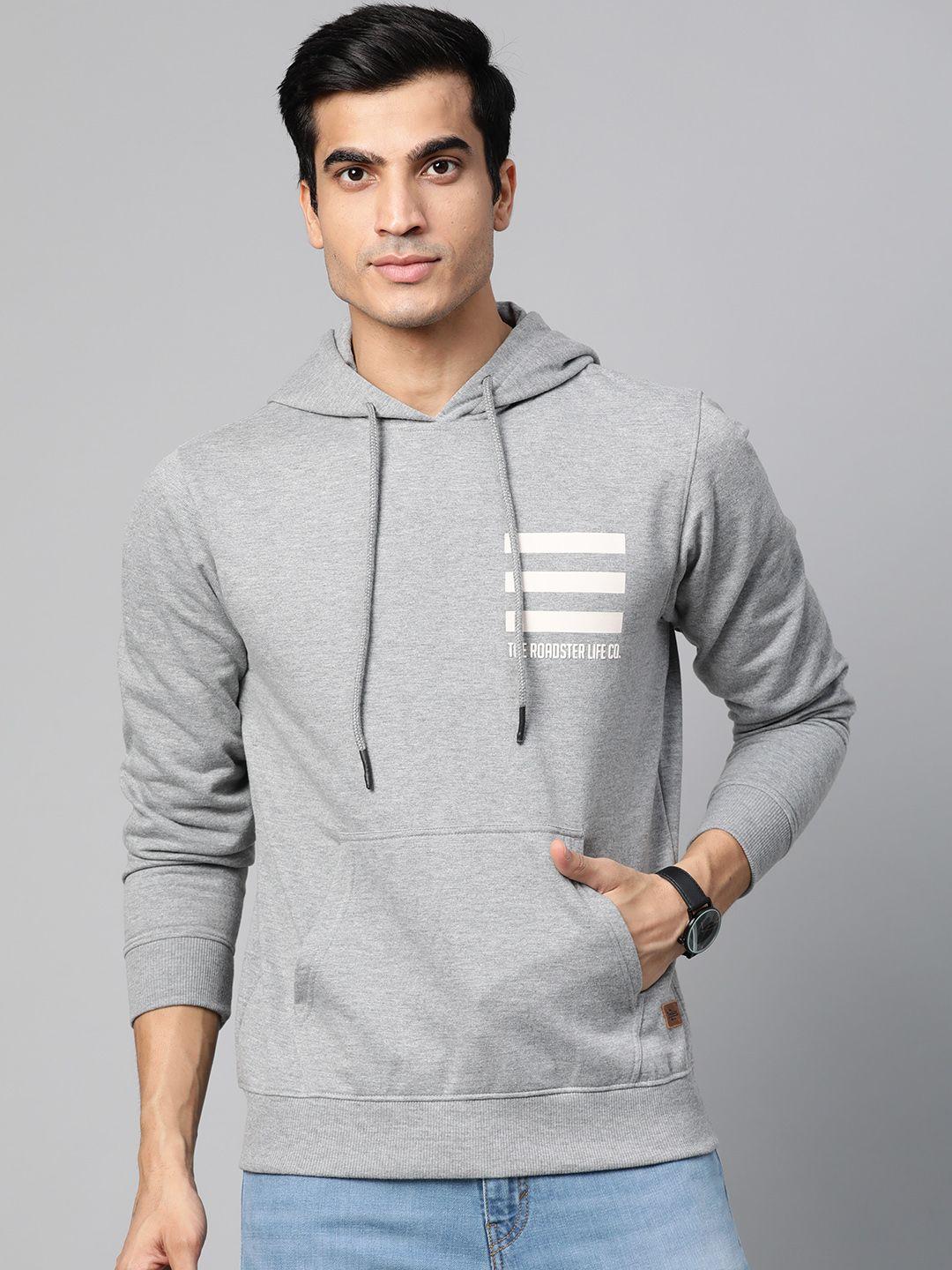 roadster-men-grey-melange-solid-hooded-sweatshirt