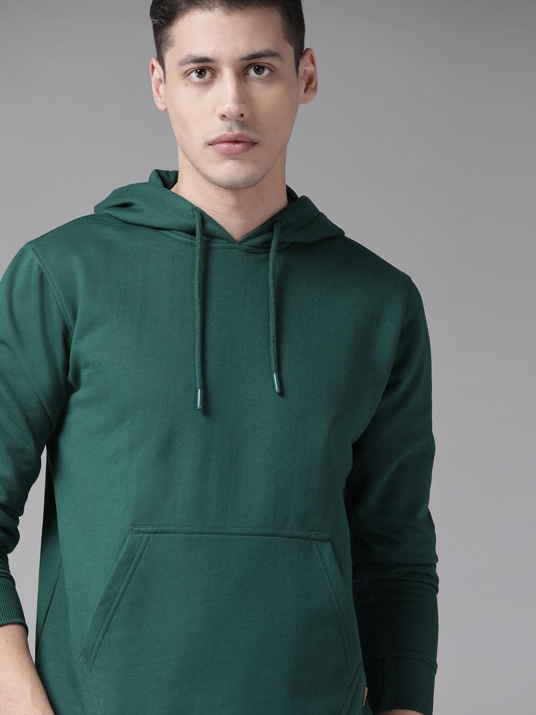 roadster-men-green-solid-hooded-sweatshirt