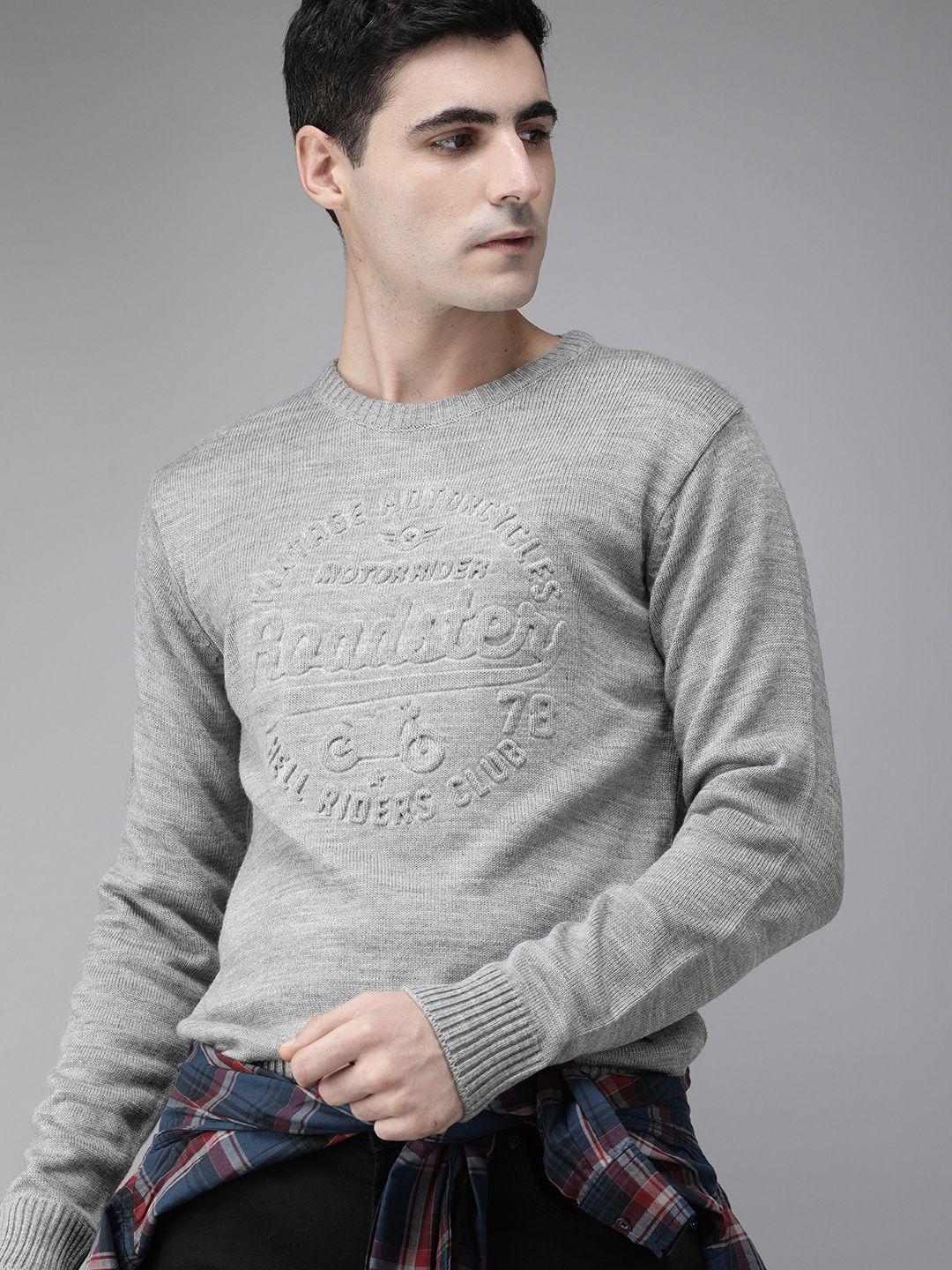 roadster-men-grey-melange-self-design-pullover-sweater