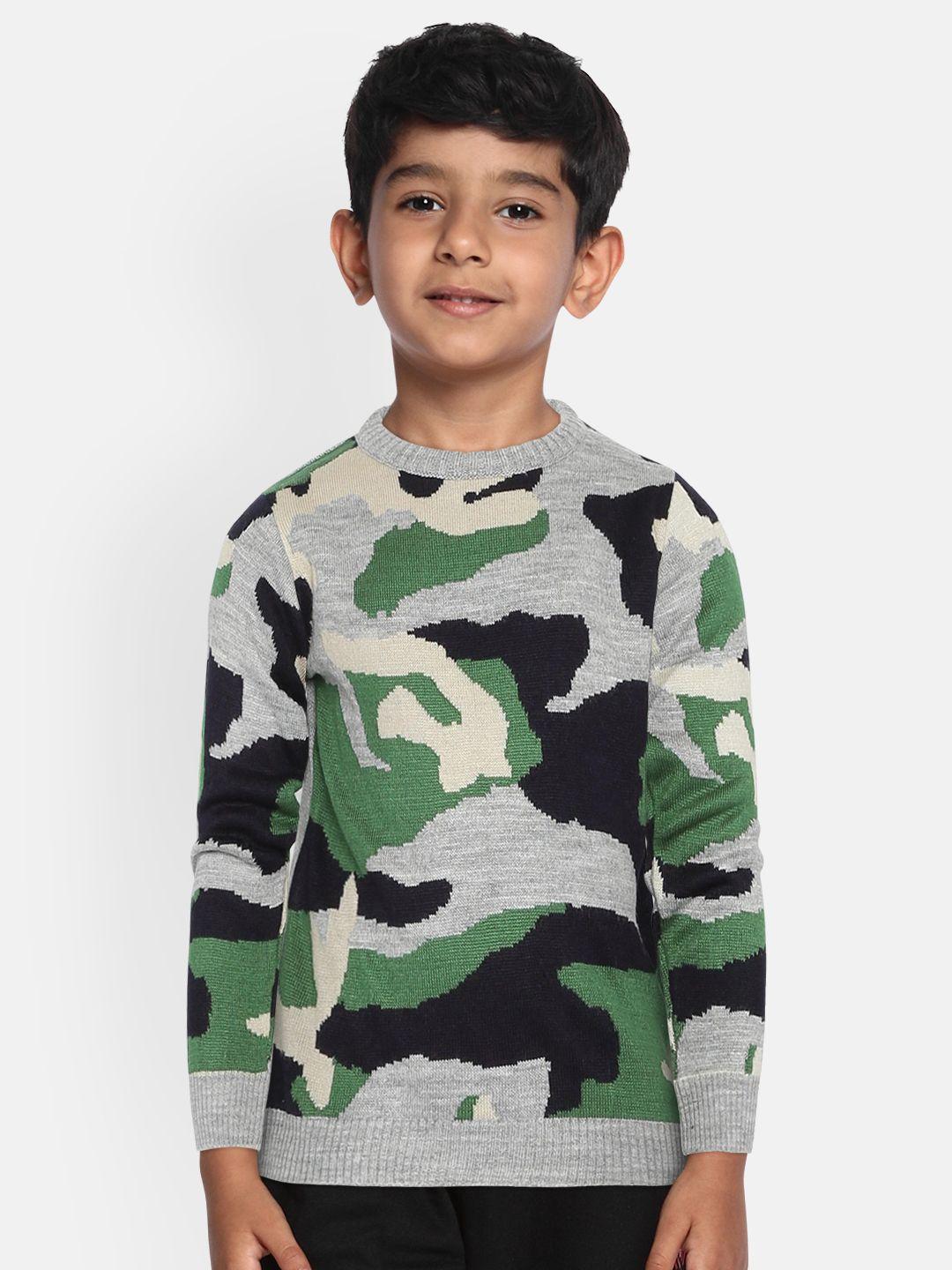yk-boys-grey-melange-&-green-camouflage-patterned-pullover