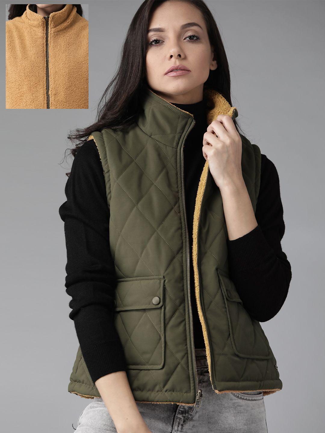 roadster-women-olive-green-&-mustard-yellow-sherpa-reversible-quilted-jacket