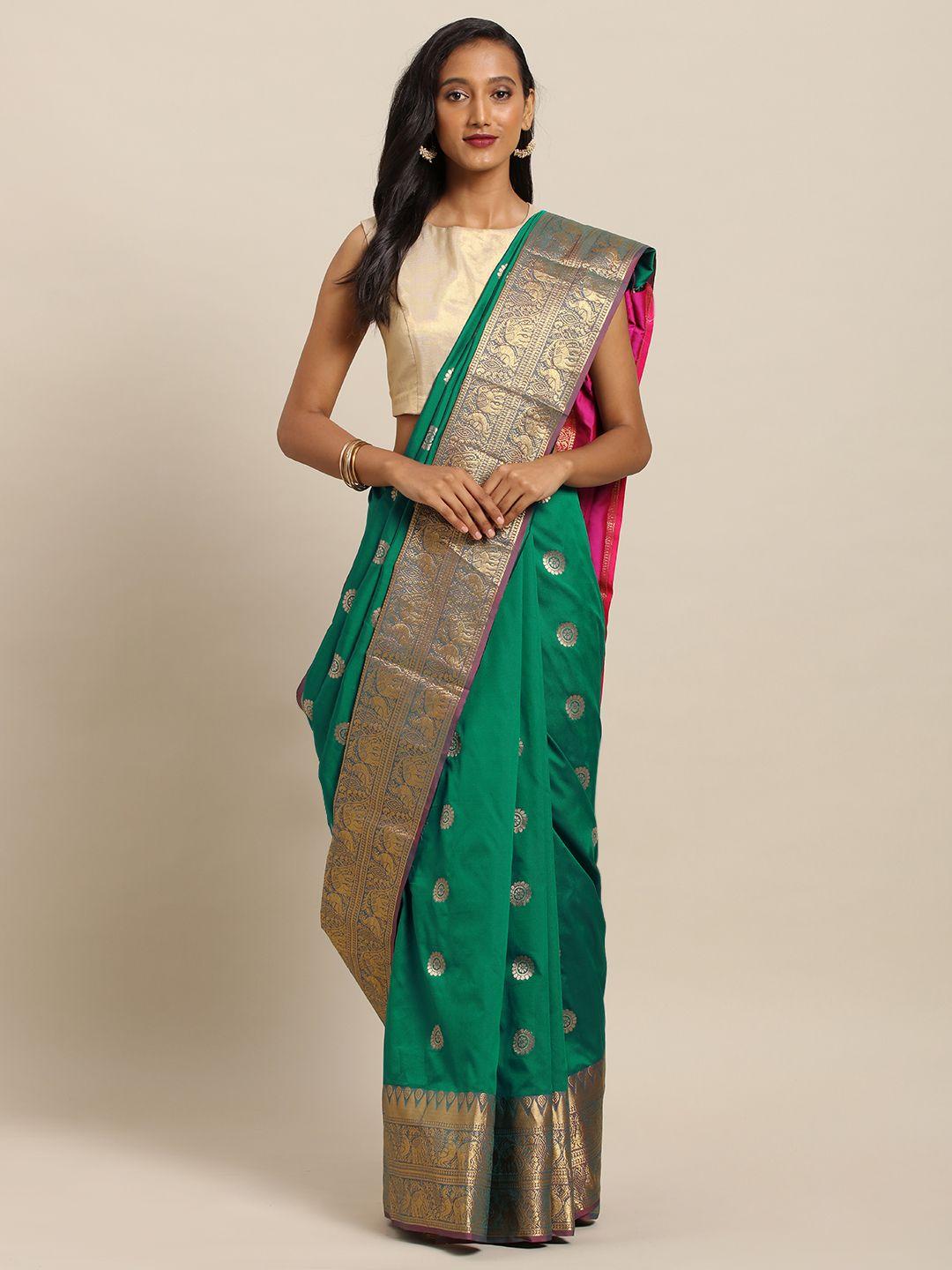 vastranand-green-silk-blend-woven-design-kanjeevaram-saree