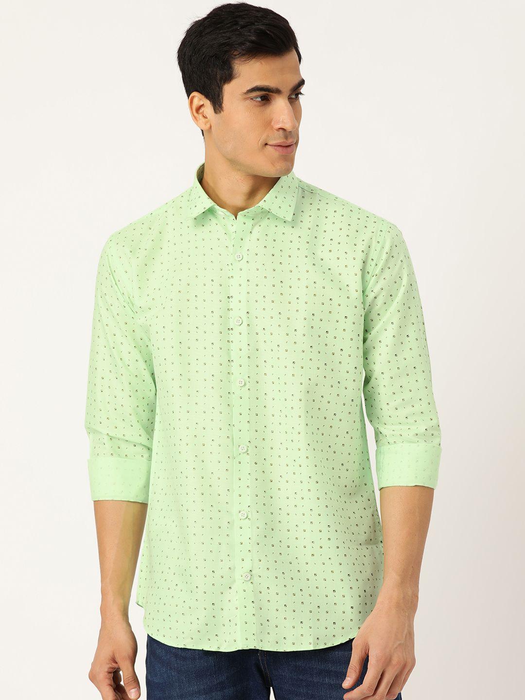 sojanya-men-green-&-beige-regular-fit-printed-casual-shirt