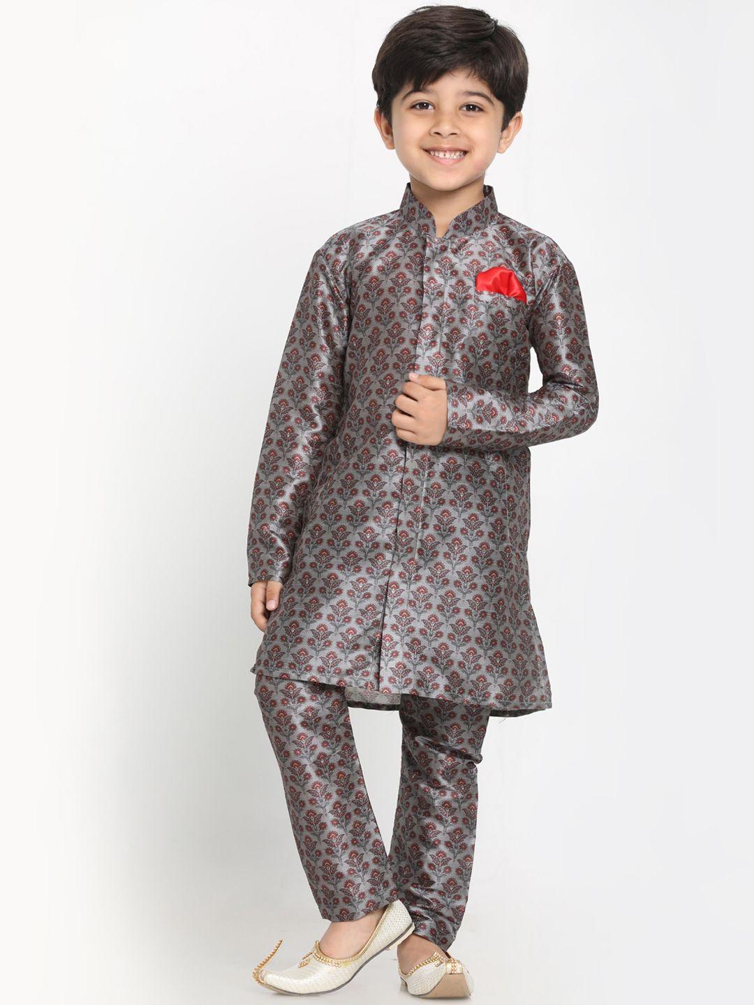 jbn-creation-boys-grey-&-maroon-printed-kurta-with-pyjamas