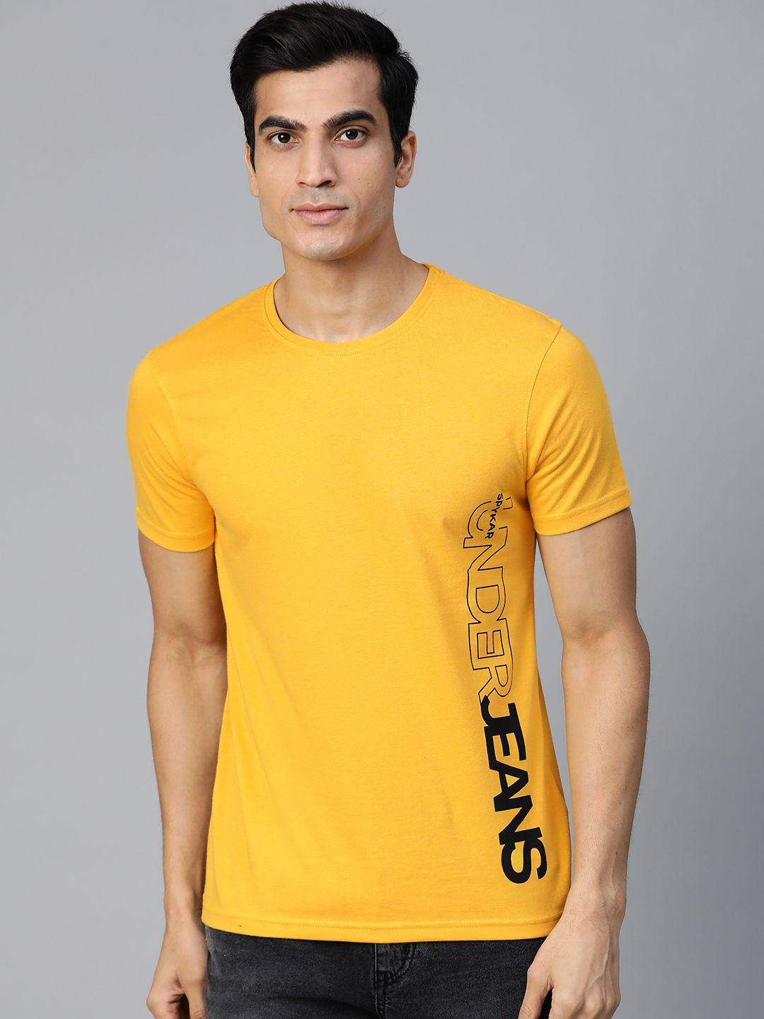underjeans-by-spykar-men-yellow-&-black-printed-detail-round-neck-t-shirt