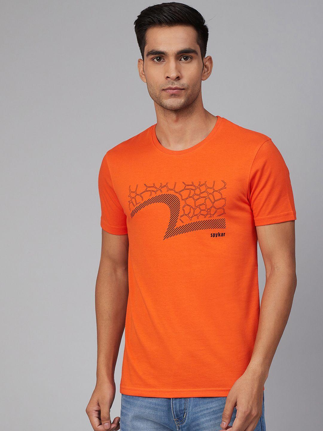 underjeans-by-spykar-men-orange-&-black-printed-round-neck-t-shirt