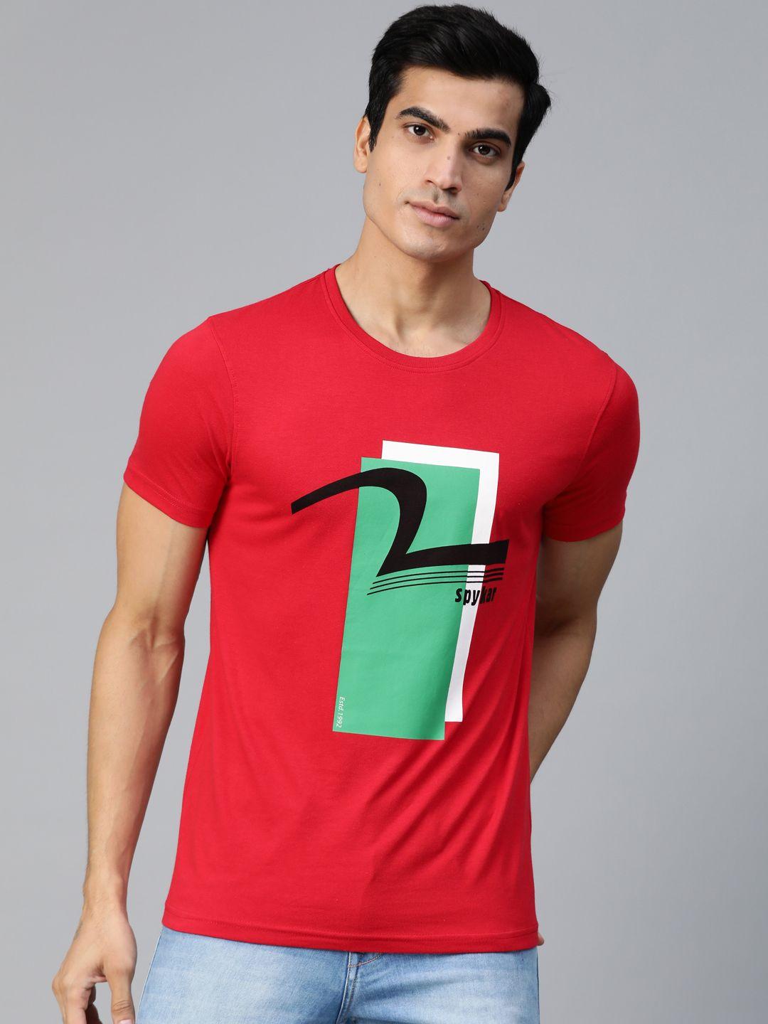 underjeans-by-spykar-men-red-&-green-printed-round-neck-t-shirt