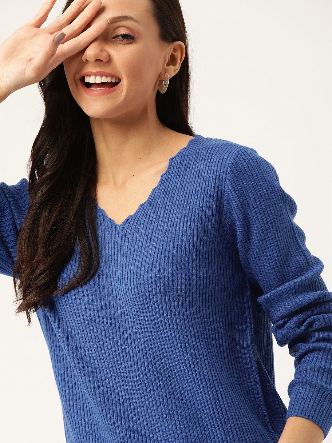 dressberry-women-blue-ribbed-pullover