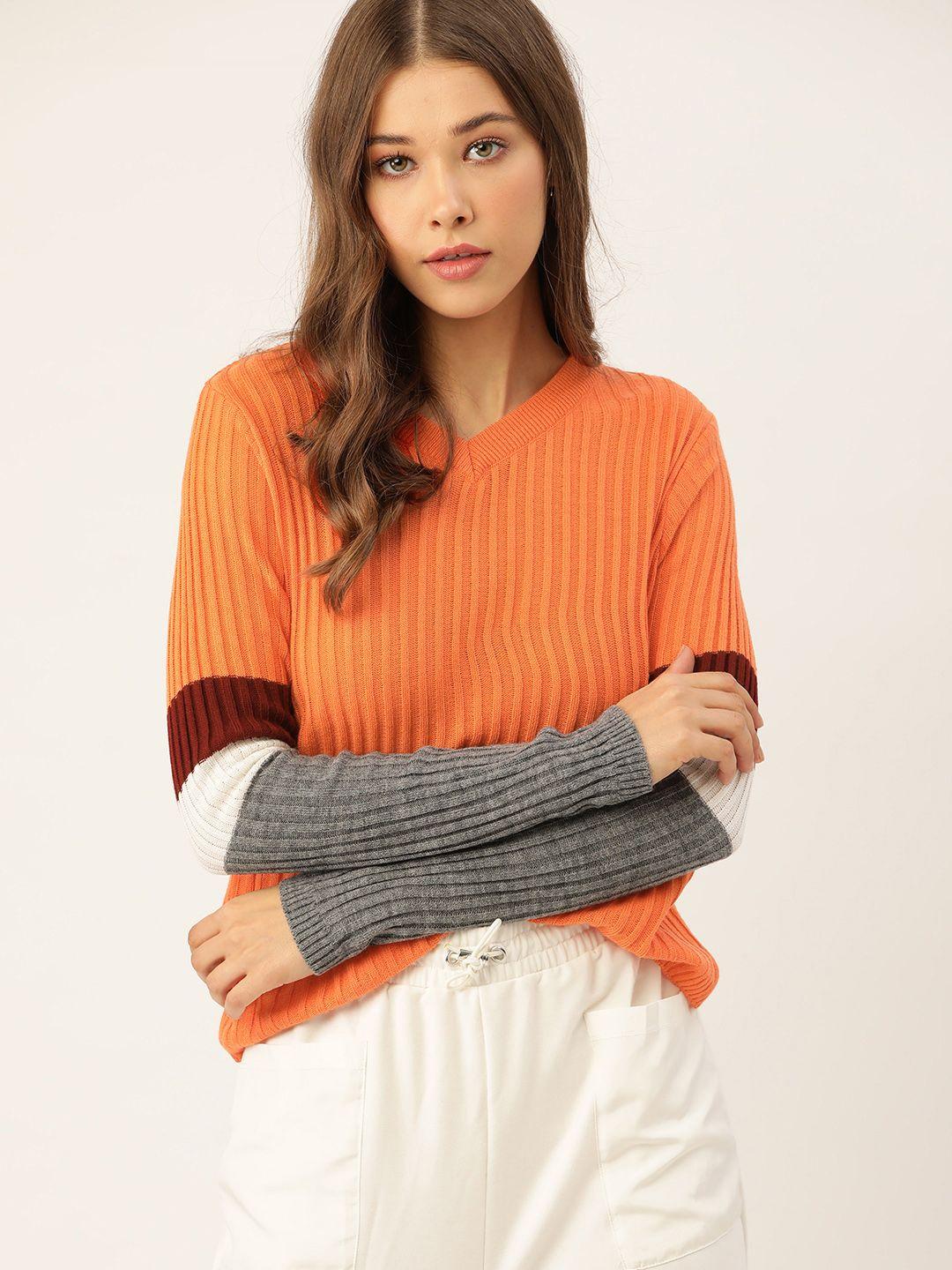 dressberry-women-orange-acrylic-pullover