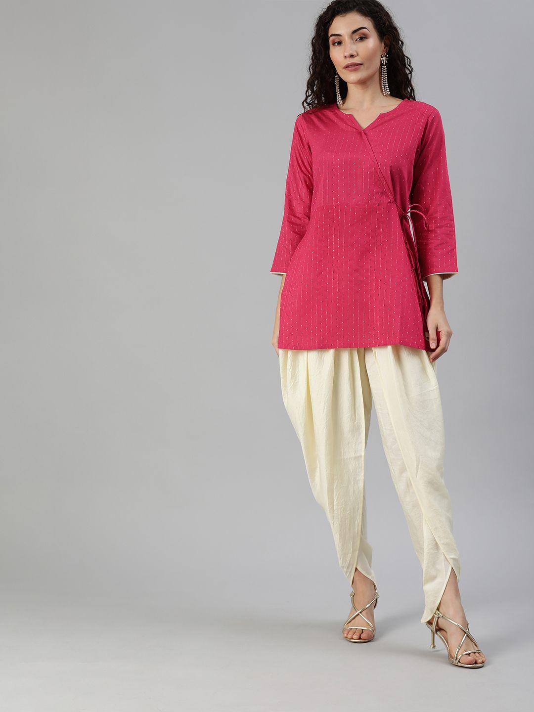 indo-era-women-pink-woven-design-top-with-dhoti-pants