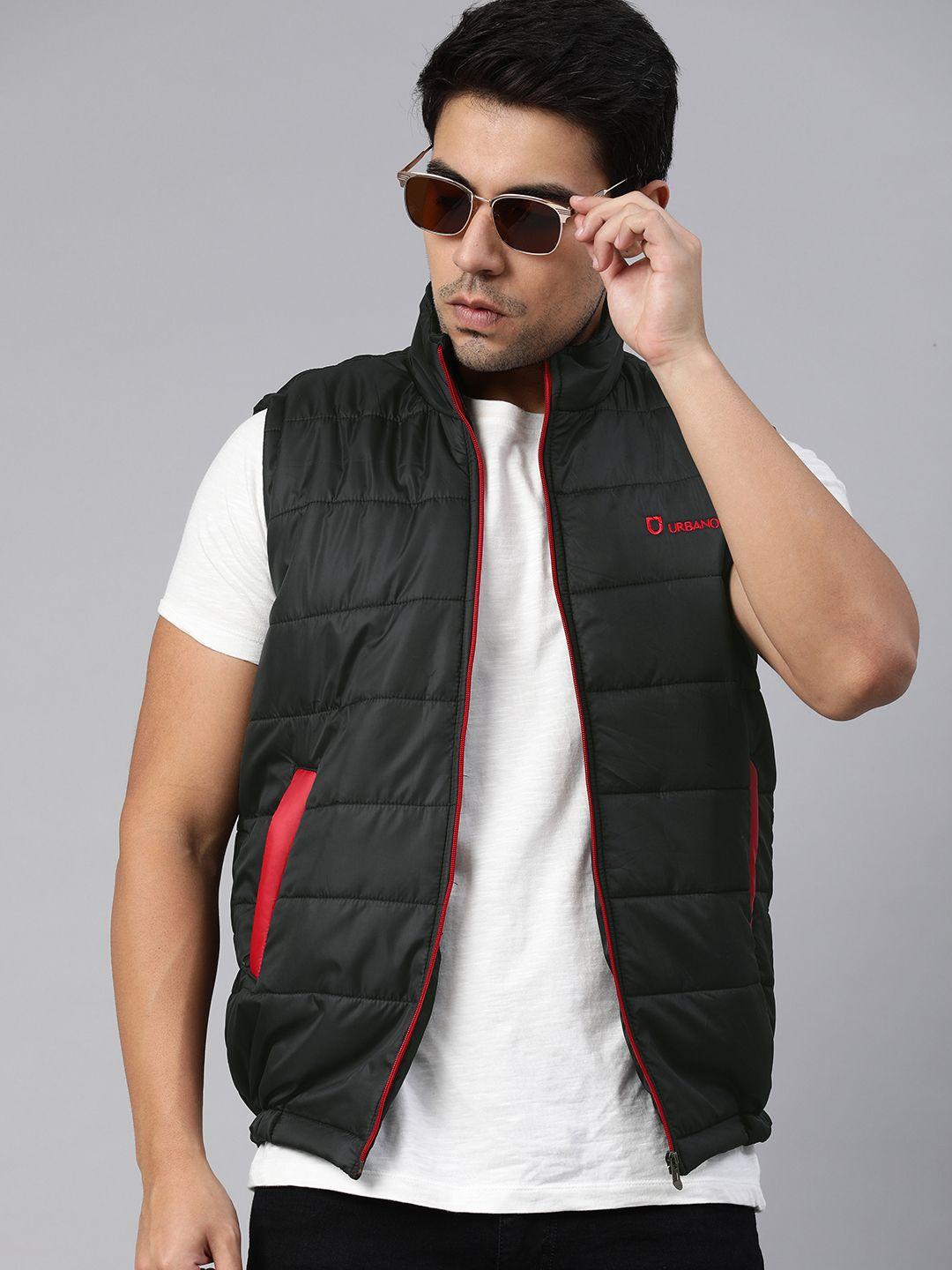 urbano-fashion-men-black-solid-puffer-jacket