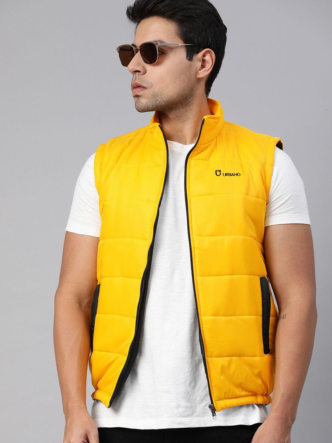 urbano-fashion-men-yellow-solid-puffer-jacket