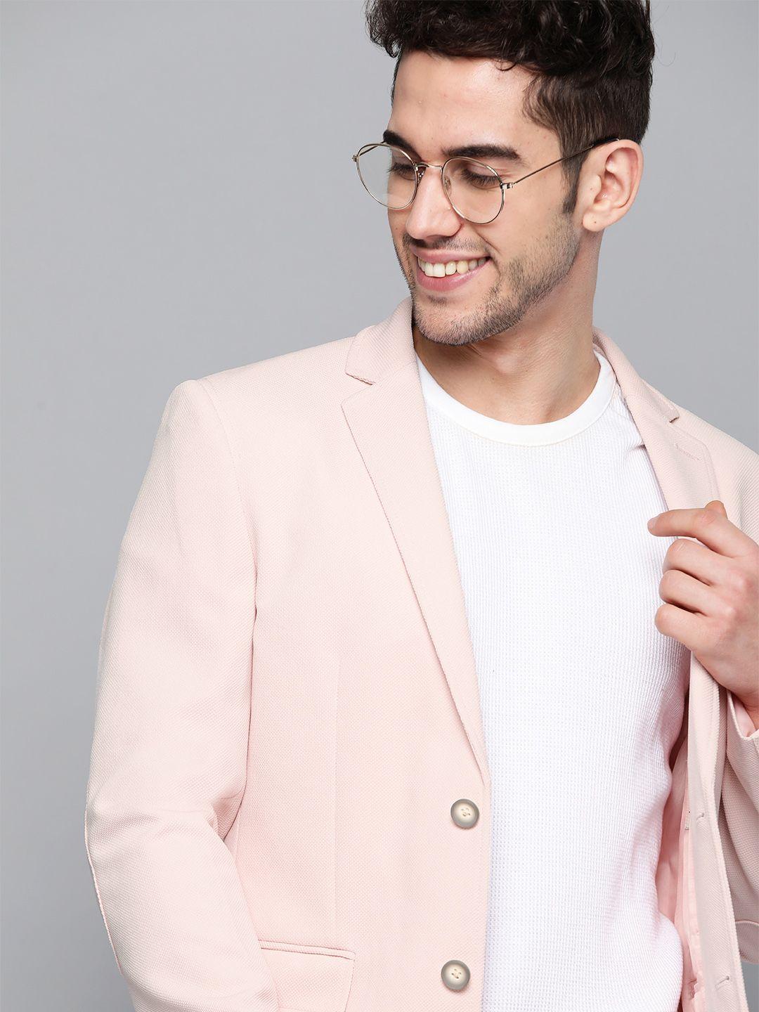 mast-&-harbour-men-pink-textured-single-breasted-casual-blazer