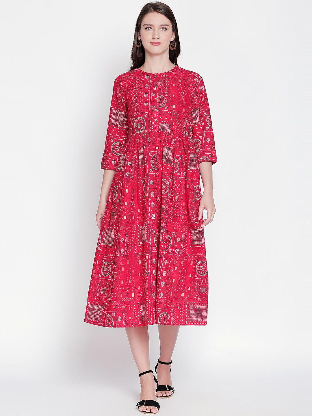 akkriti-by-pantaloons-women-red-&-off-white-printed-fit-and-flare-dress