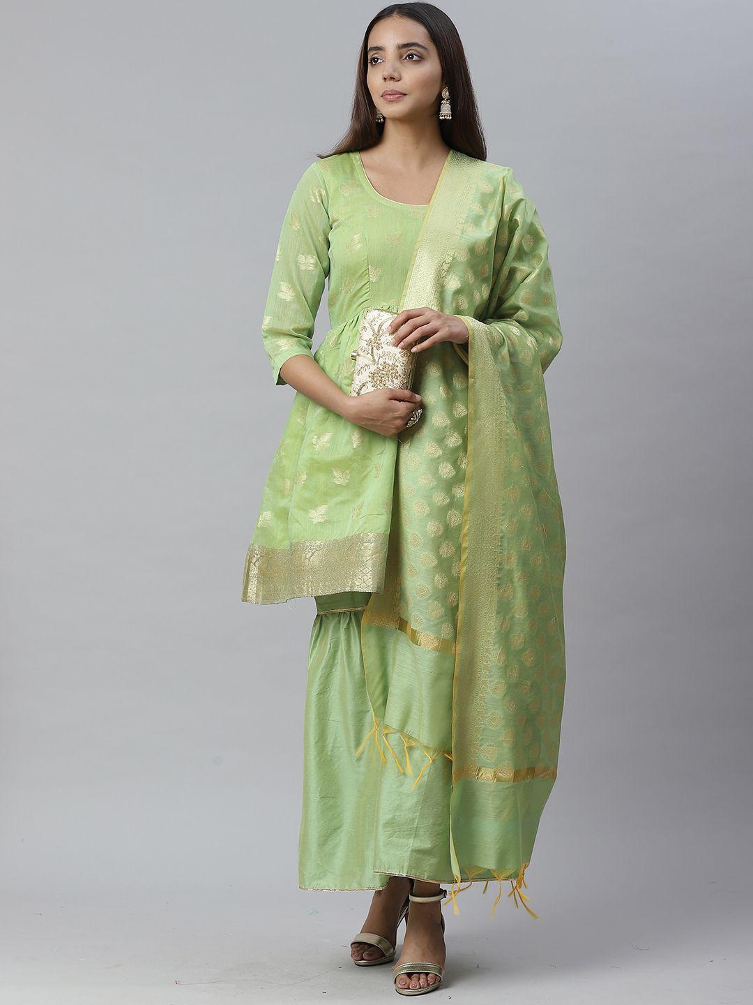 chhabra-555-green-&-golden-zari-woven-design-unstitched-dress-material