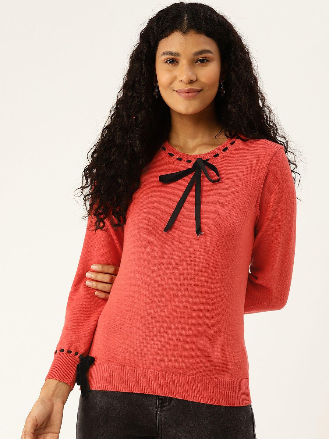 american-eye-women-coral-red-solid-pullover